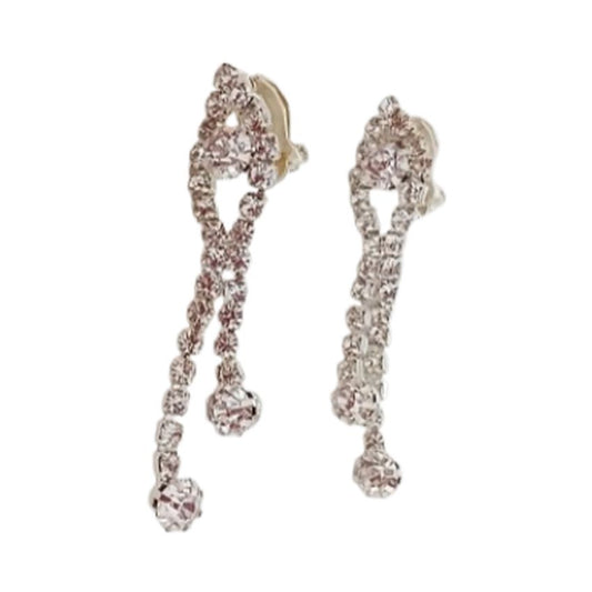Diamante Drop Strands Clip On Earrings