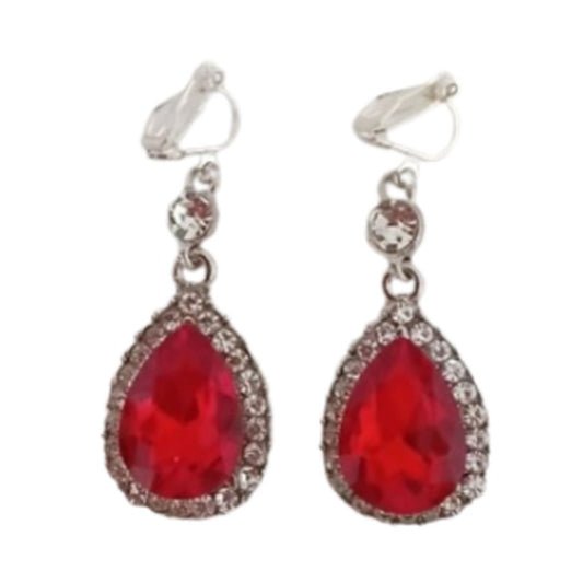 Diamante Edge Red Clip On Earrings