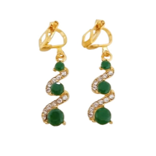 Diamante Green 3 Stone Clip On Earrings