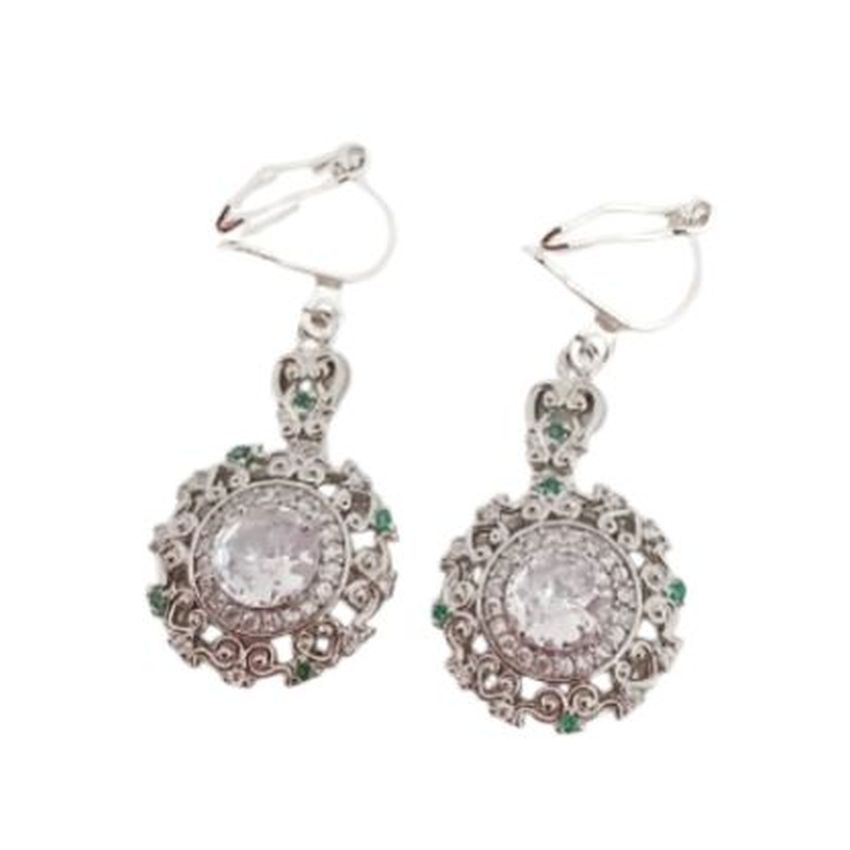 Diamante Green Chips Clip On Earrings