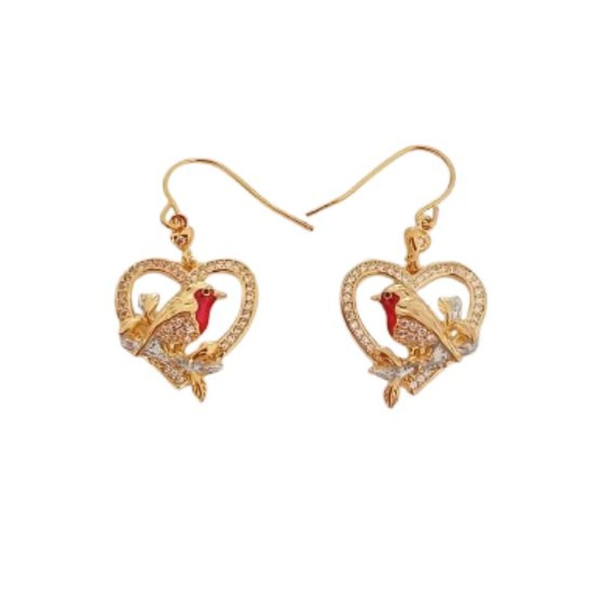Diamante Robin Christmas Earrings
