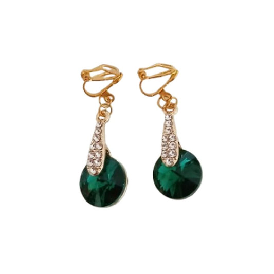 Diamante Stem Green Clip On Earrings