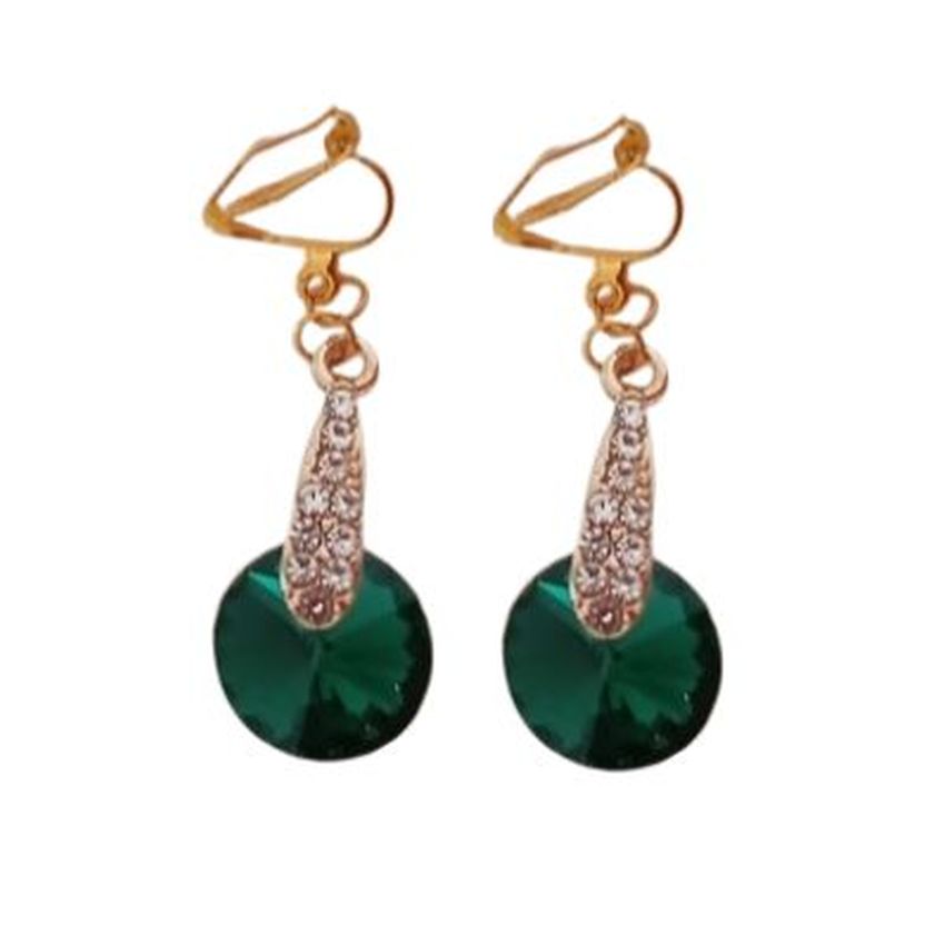 Diamante Stem Green Clip On Earrings