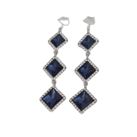 Diamond Blue Drop Diamante Clip On Earrings