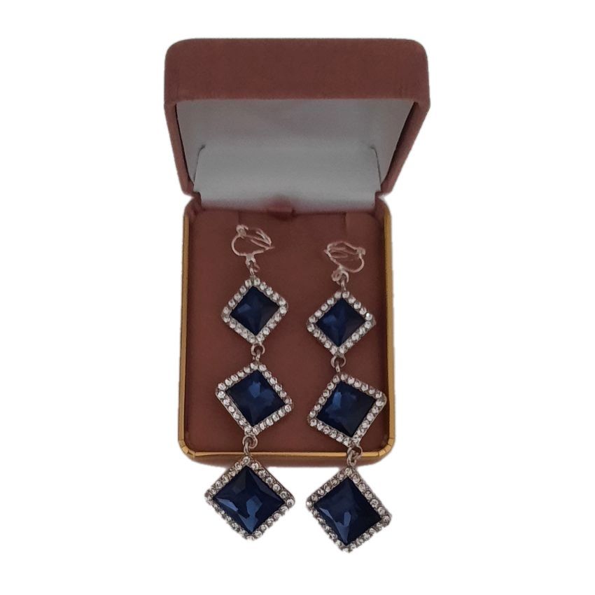 Diamond Blue Drop Diamante Clip On Earrings(2)