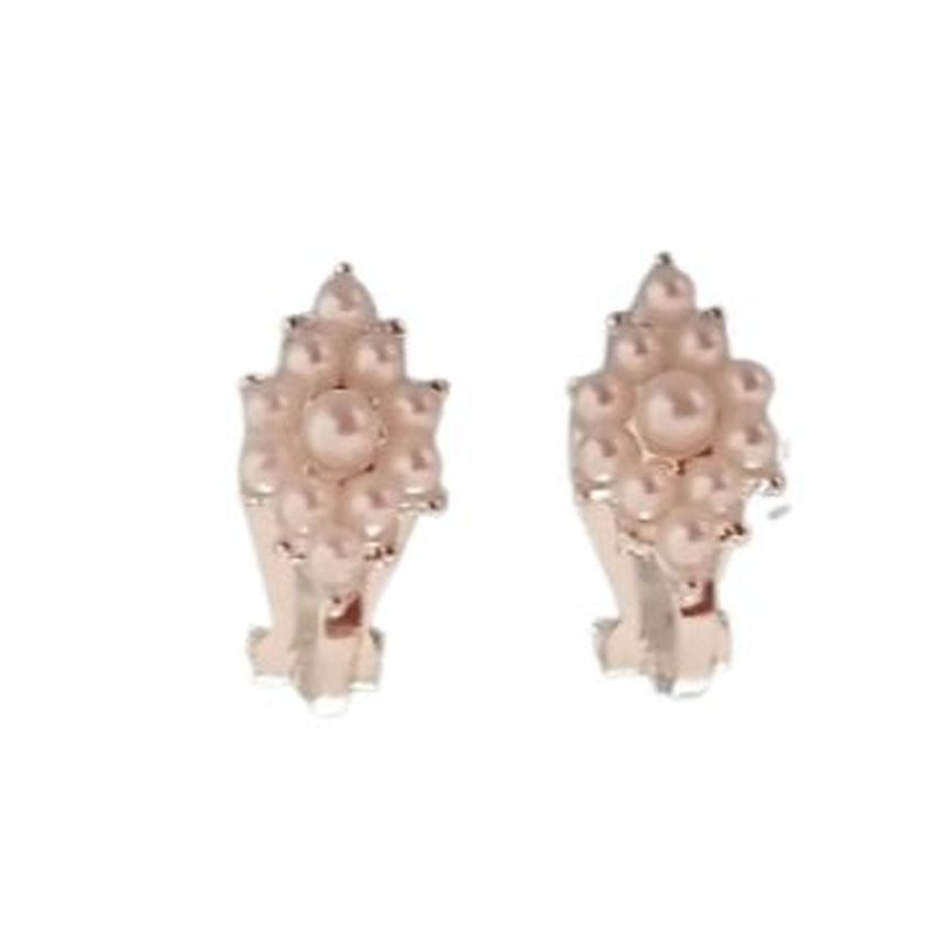 Diamond Design Stud Pearl Clip On Earrings