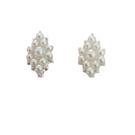 Diamond Design Stud Pearl Clip On Earrings