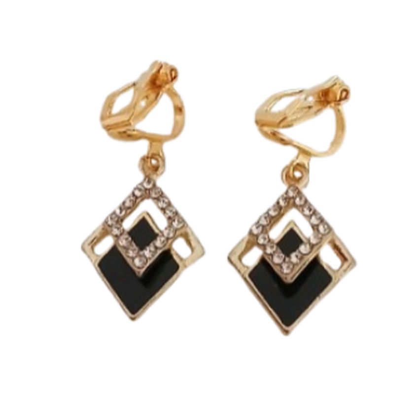 Diamond Shape Crystal Clip On Earrings