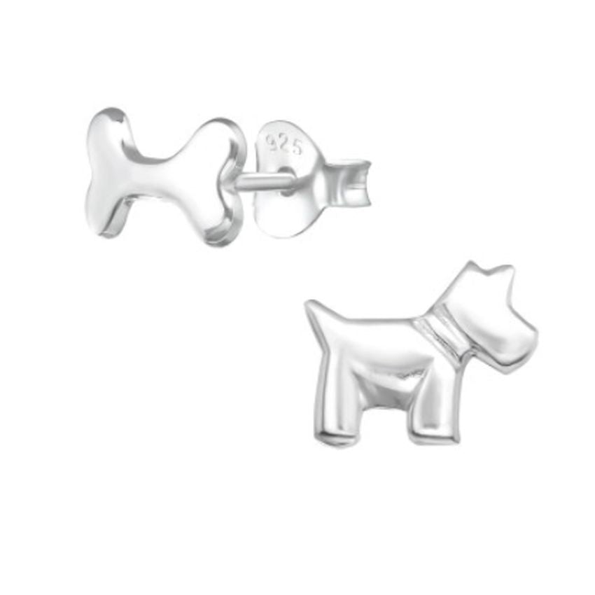 Dog And Bone Silver Stud Earrings