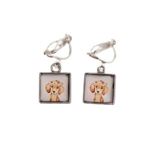 Dog Small Drop Clip On Earrings