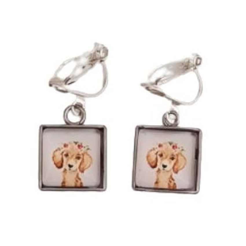 Dog Small Drop Clip On Earrings