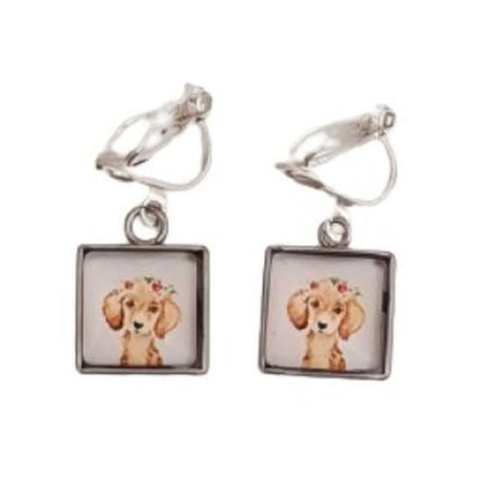 Dog Small Drop Clip On Earrings