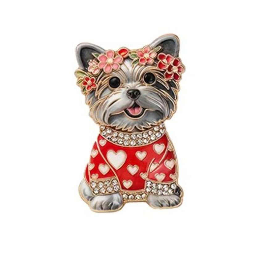 Dog With Flowers Brooch