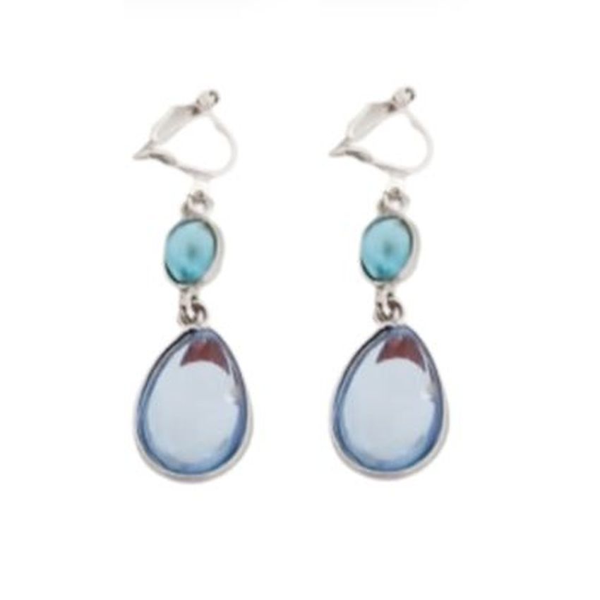 Double Blue Drop Clip On Earrings