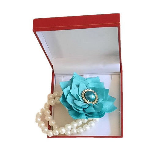 Double Bracelet Teal Green Flower Wrist Corsage