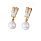 Double Diamante Top Pearl Clip On Earrings
