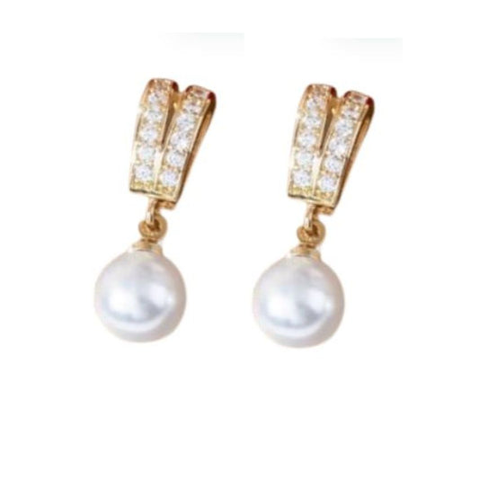 Double Diamante Top Pearl Clip On Earrings