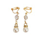 Double Drop Gold Pearl Clip On Earrings