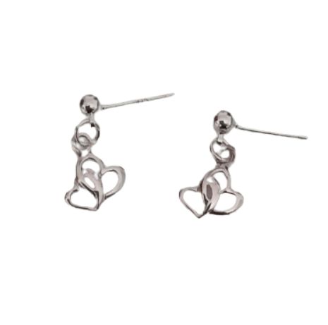 Double Heart Sterling Silver Earrings