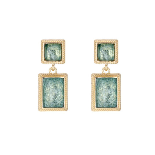 Double Jade Green Stone Clip On Earrings
