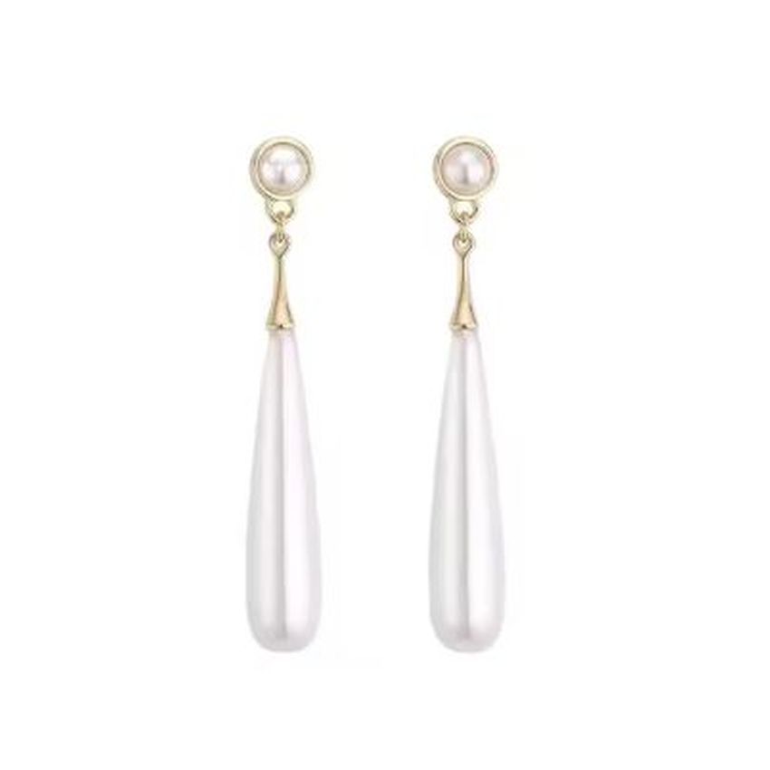Double Pearl Bullet Drop Clip On Earrings