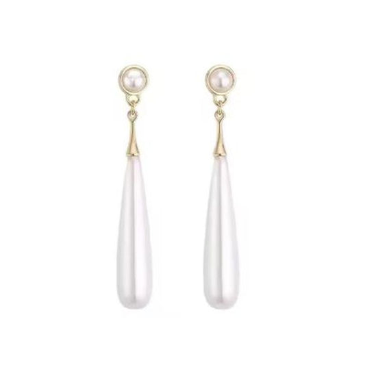 Double Pearl Bullet Drop Clip On Earrings