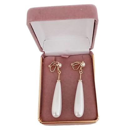 Double Pearl Bullet Drop Clip On Earrings(2)