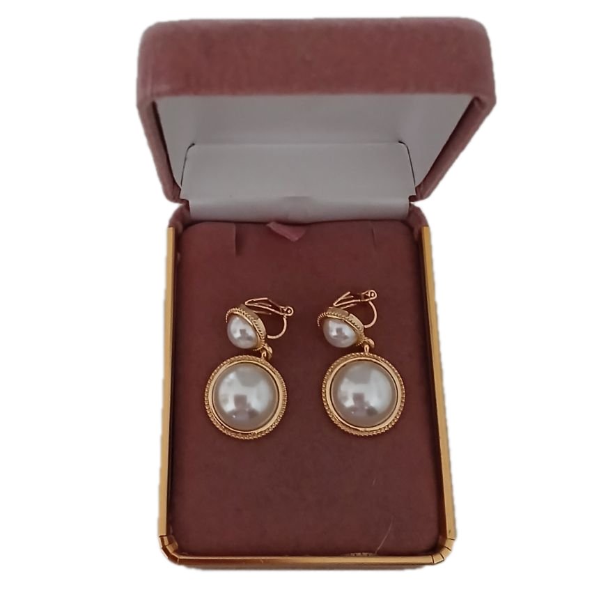 Double Pearl Drop Clip On Earrings