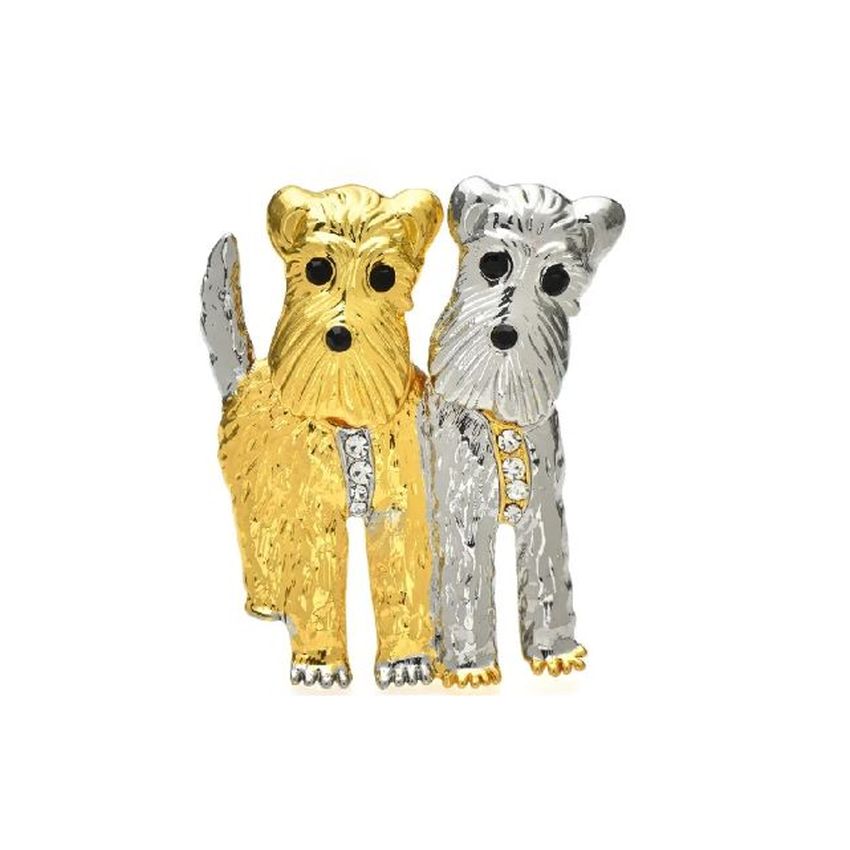 Double Schnauzer Moving Head Dog Brooch