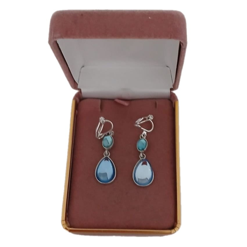 Double Blue Drop Clip On Earrings(2)