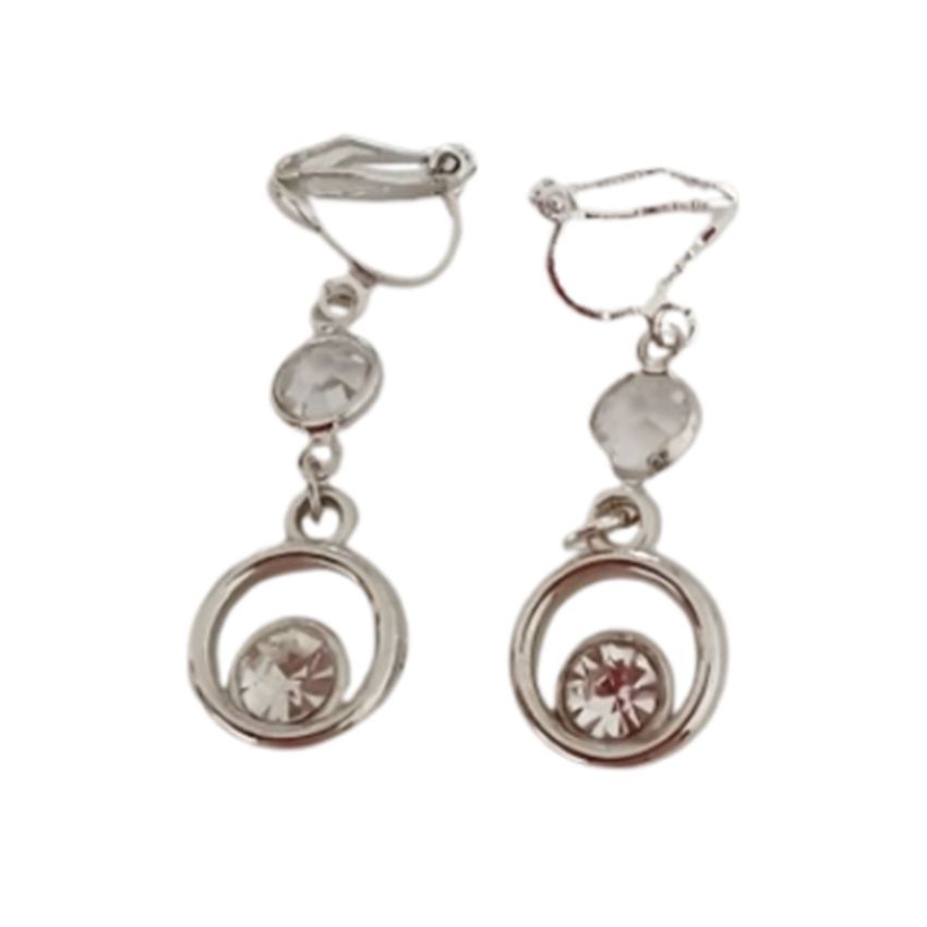 Double Circle Drop Clip On Earrings