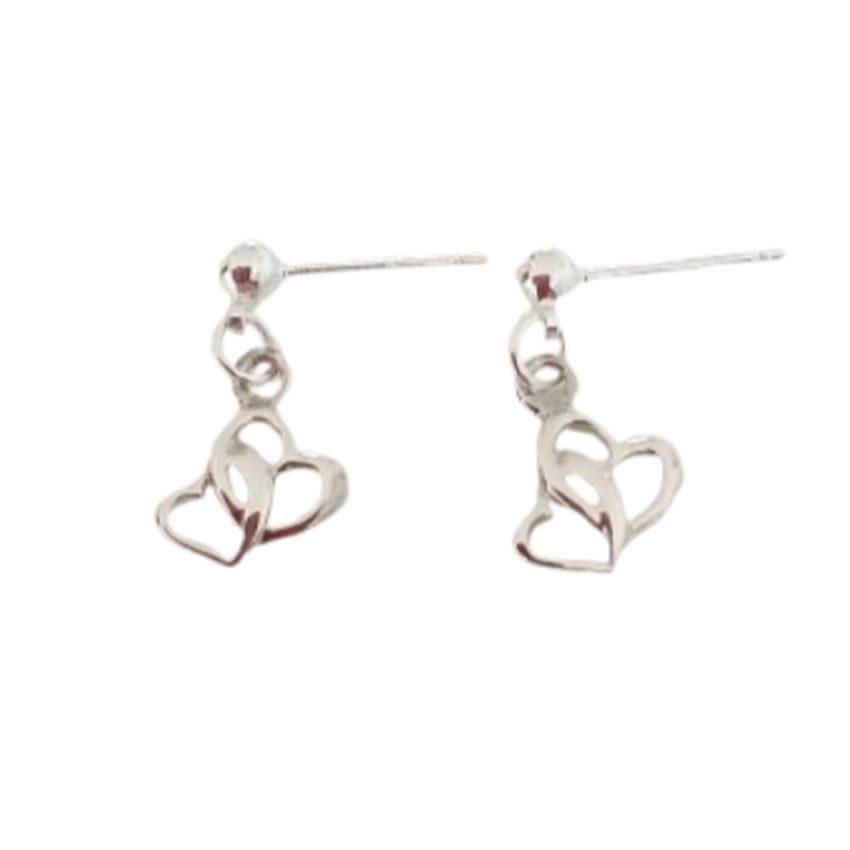 Double Heart Sterling Silver Earrings