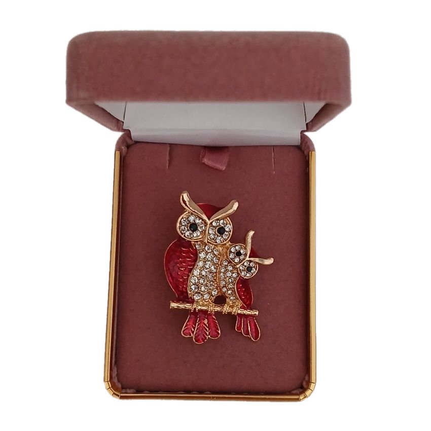Double Owl On A Branch Brooch(2)