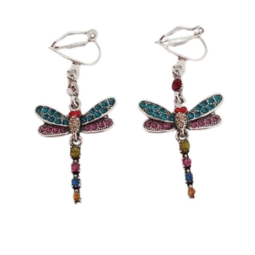Dragonfly Multi Colour Clip On Earrings