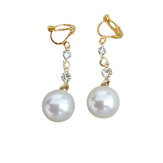 Drop Diamante With Pearl Clip On Earrings