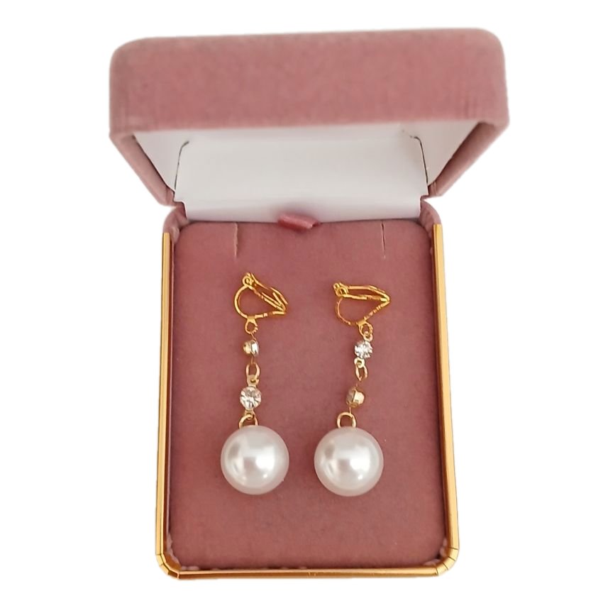 Drop Diamante With Pearl Clip On Earrings