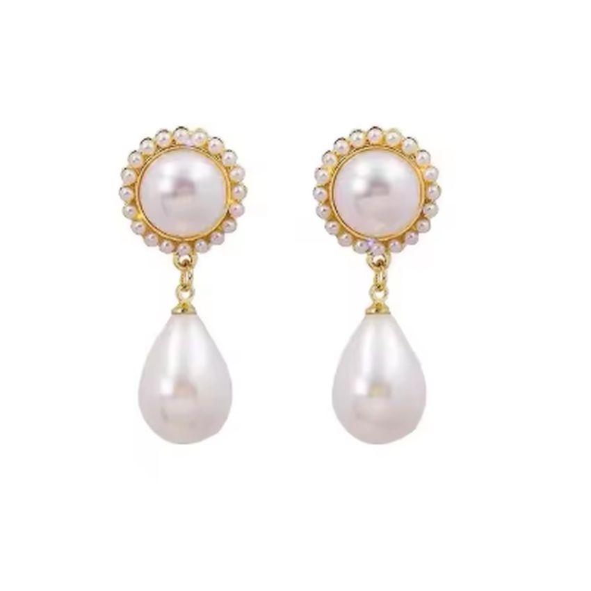 Drop Edged Top Pearl Clip On Earrings