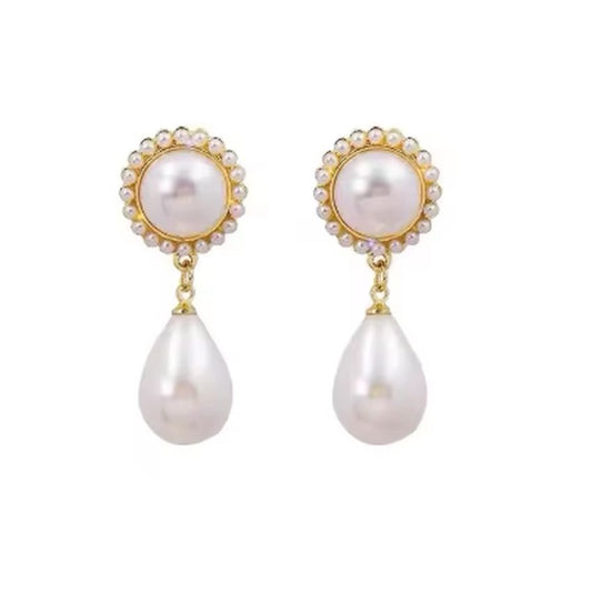 Drop Edged Top Pearl Clip On Earrings