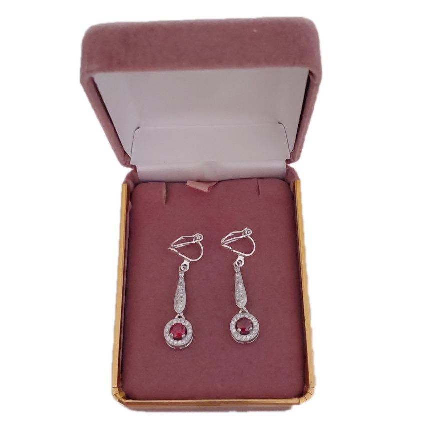 Drop Red Stone Cubic Zirconia Clip On Earrings(2)