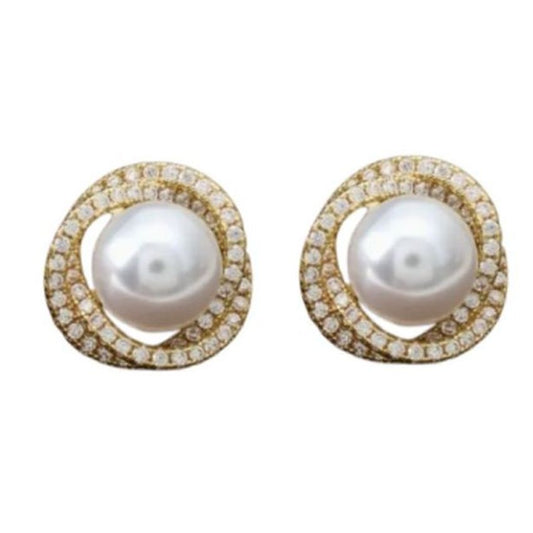 Edged Pearl And Gold Round Clip On Earrings