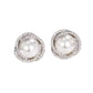 Edged Pearl And Silver Round Clip On Earrings