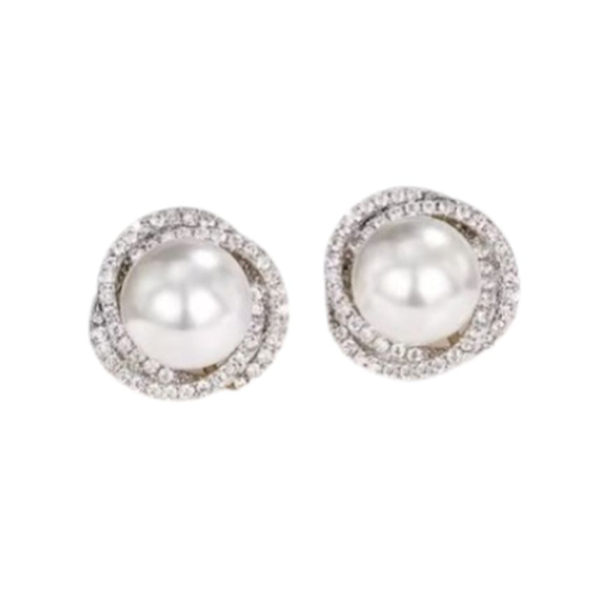 Edged Pearl And Silver Round Clip On Earrings