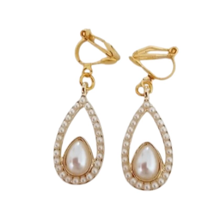 Edged Pearl Centre Stone Clip On Earrings