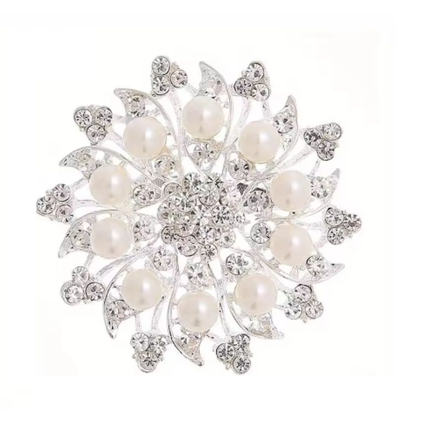 Elegant Open Flower Bridal Brooch With Crystals
