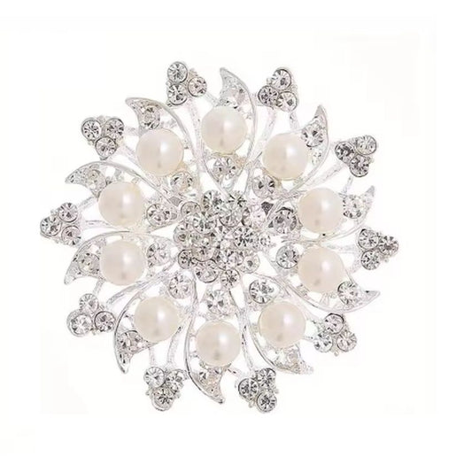 Elegant Open Flower Bridal Brooch With Crystals