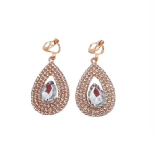 Elegant Gold Crystal Drop Cut Clip On Earrings