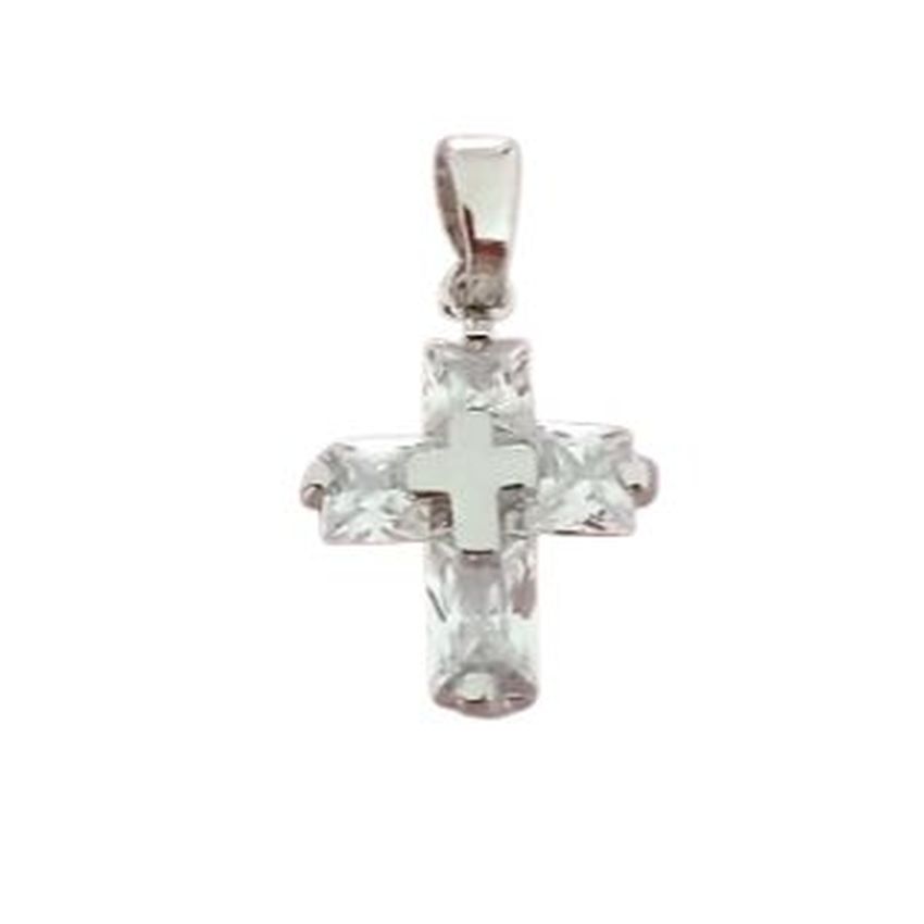 Embellished White Cubic Zirconia Cross Necklace