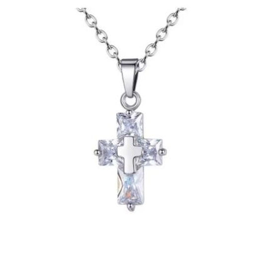 Embellished White Cubic Zirconia Cross Necklace