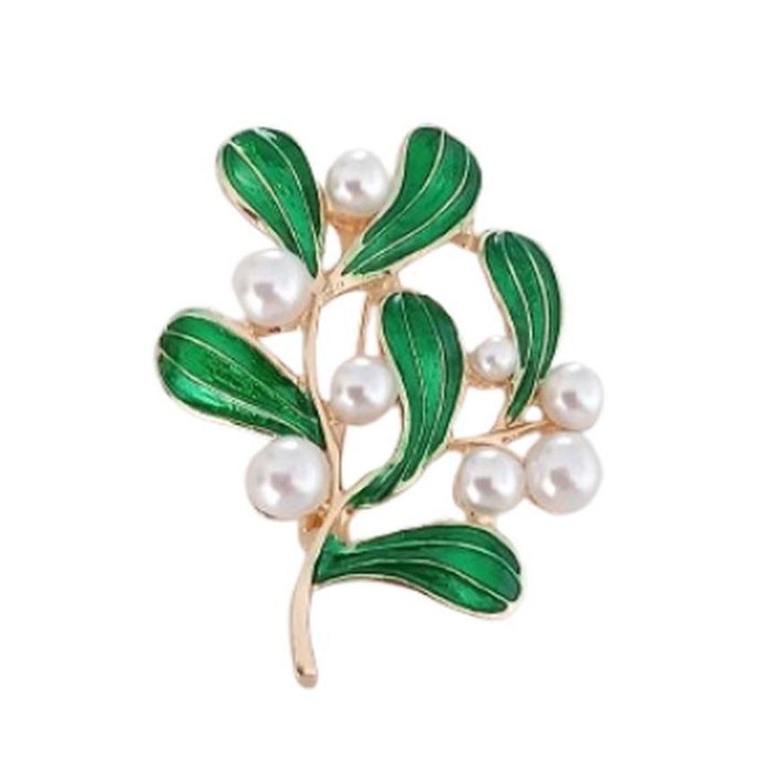 Emerald Green Brooch With Pearl