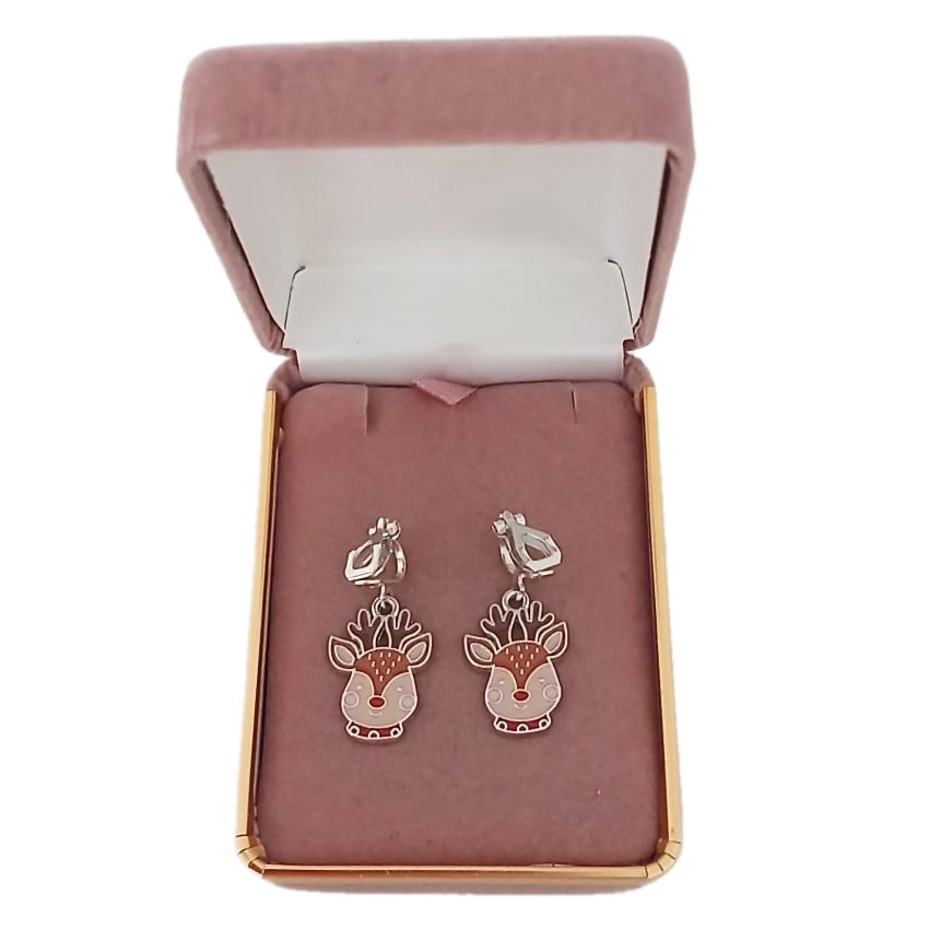 Enamel Reindeer Christmas Clip On Earrings(2)